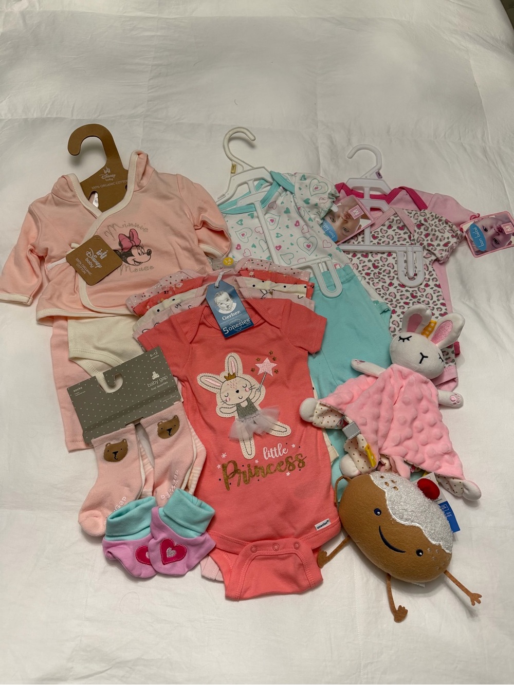 Disney, Gerber and Bon Bebe Haul of baby Clothes with bonus toys!